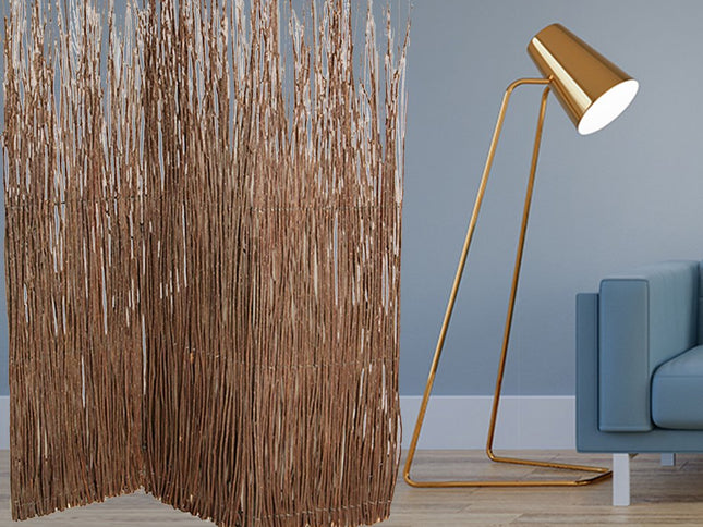 84" Brown Wood Folding Three Panel Screen Room Divider