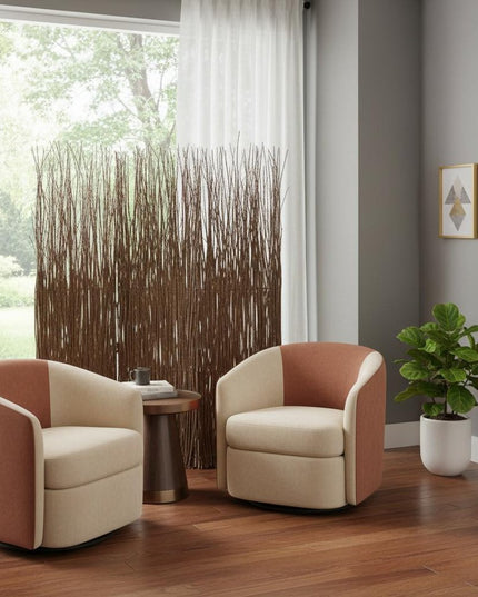 84" Brown Wood Folding Three Panel Screen Room Divider