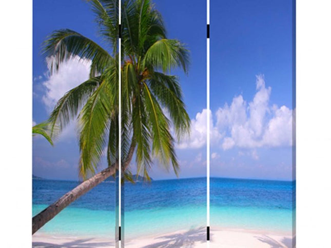 72" Blue And Green Canvas Folding Three Panel Screen Room Divider