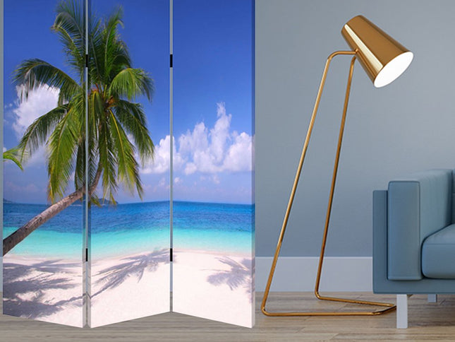 72" Blue And Green Canvas Folding Three Panel Screen Room Divider