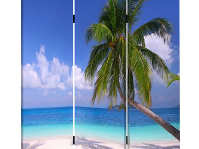 72" Blue And Green Canvas Folding Three Panel Screen Room Divider