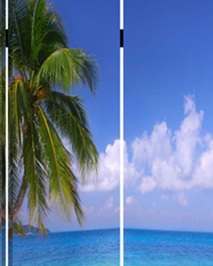 72" Blue And Green Canvas Folding Three Panel Screen Room Divider