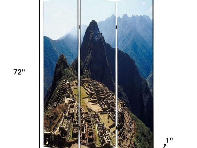 48" X 72" Multi Color Wood Canvas Machu Picchu  Screen
