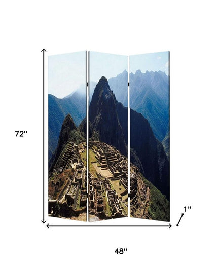 48" X 72" Multi Color Wood Canvas Machu Picchu  Screen
