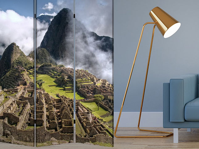 48" X 72" Multi Color Wood Canvas Machu Picchu  Screen