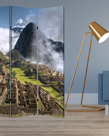 48" X 72" Multi Color Wood Canvas Machu Picchu  Screen