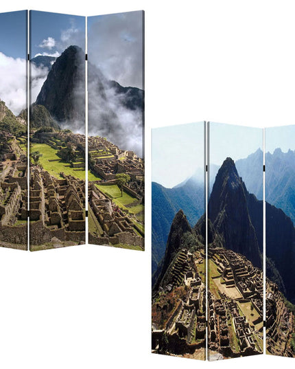 48" X 72" Multi Color Wood Canvas Machu Picchu  Screen