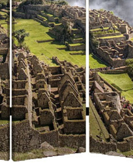 48" X 72" Multi Color Wood Canvas Machu Picchu  Screen