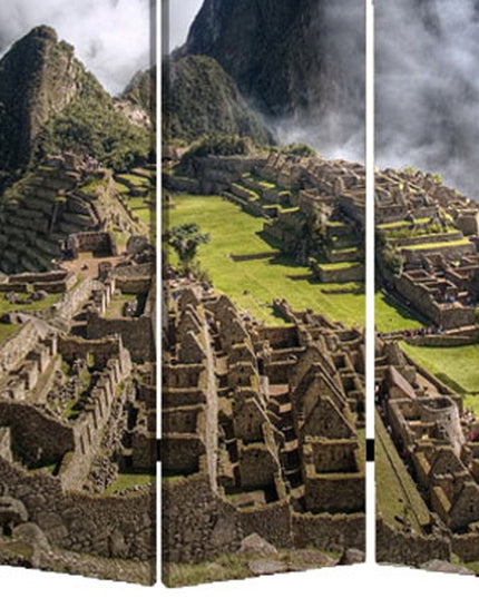 72" Blue And Green Canvas Folding Three Panel Screen Room Divider