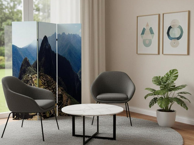 48" X 72" Multi Color Wood Canvas Machu Picchu  Screen