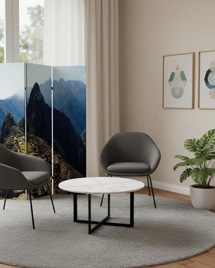 72" Blue And Green Canvas Folding Three Panel Screen Room Divider