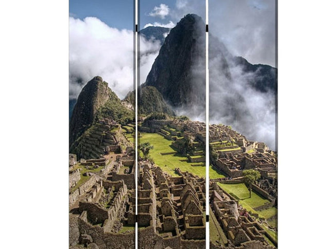 72" Blue And Green Canvas Folding Three Panel Screen Room Divider