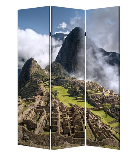 48" X 72" Multi Color Wood Canvas Machu Picchu  Screen