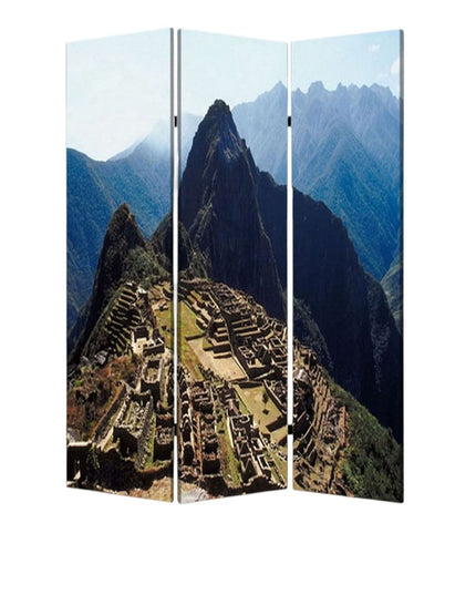 48" X 72" Multi Color Wood Canvas Machu Picchu  Screen