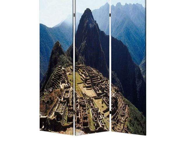 72" Blue And Green Canvas Folding Three Panel Screen Room Divider