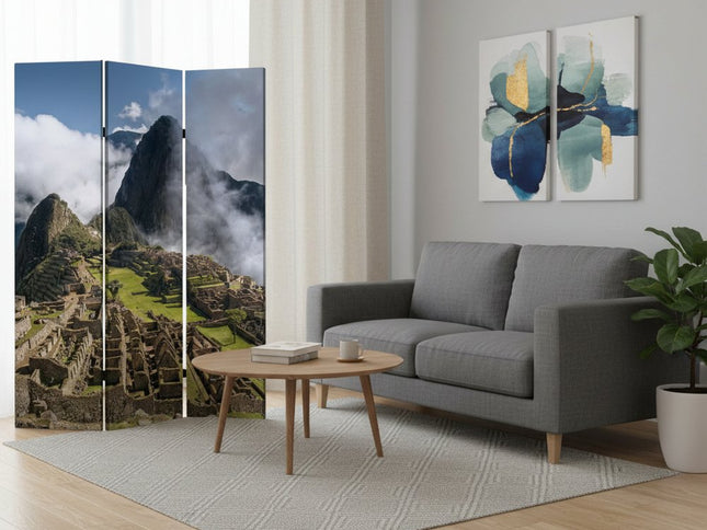 48" X 72" Multi Color Wood Canvas Machu Picchu  Screen