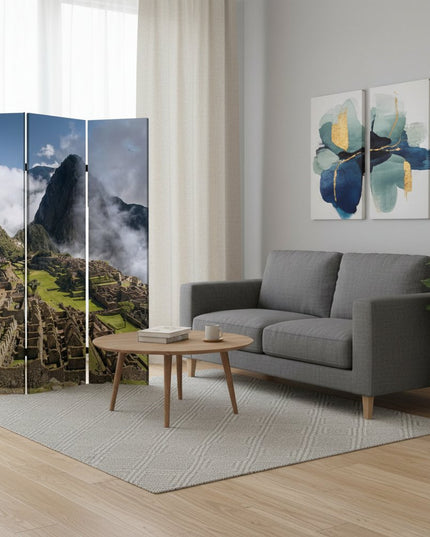 48" X 72" Multi Color Wood Canvas Machu Picchu  Screen