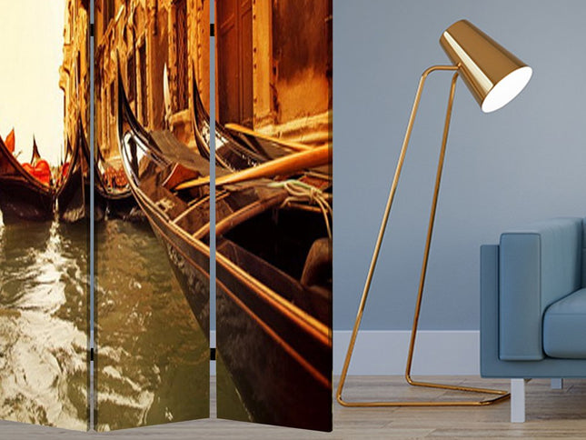 72" Brown Canvas Folding Three Panel Screen Room Divider