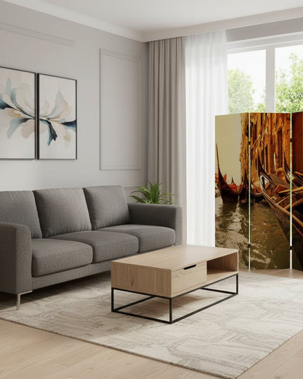 72" Brown Canvas Folding Three Panel Screen Room Divider