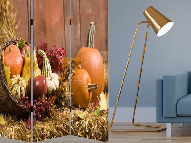 72" Brown Canvas Folding Three Panel Screen Room Divider