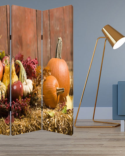 72" Brown Canvas Folding Three Panel Screen Room Divider