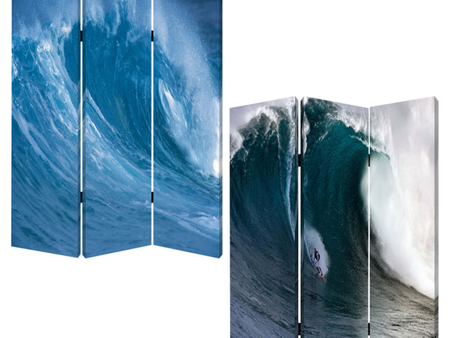 48 X 72 Multi Color Wood Canvas Wave  Screen