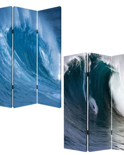 48 X 72 Multi Color Wood Canvas Wave  Screen
