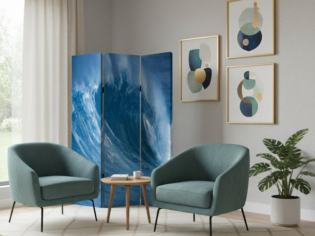 48 X 72 Multi Color Wood Canvas Wave  Screen