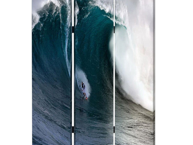 72" Blue And White Canvas Folding Three Panel Screen Room Divider