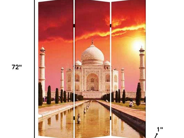 72" Brown Canvas Folding Three Panel Screen Room Divider