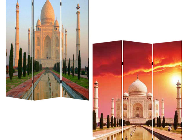 48" X 72" Multi Color Wood Canvas Taj Mahal  Screen