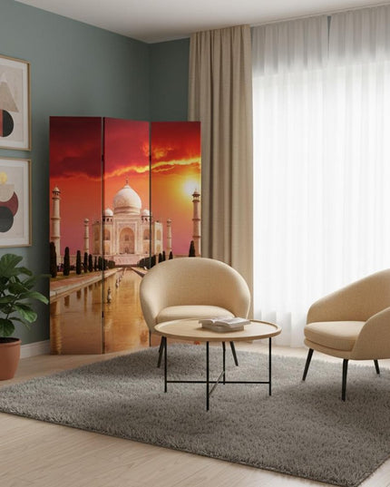 72" Brown Canvas Folding Three Panel Screen Room Divider