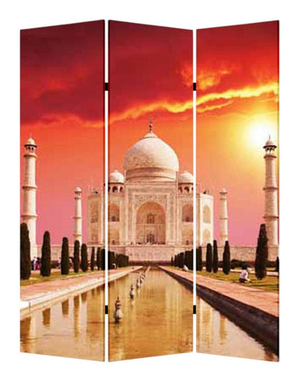 48" X 72" Multi Color Wood Canvas Taj Mahal  Screen