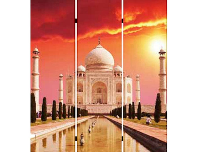 72" Brown Canvas Folding Three Panel Screen Room Divider