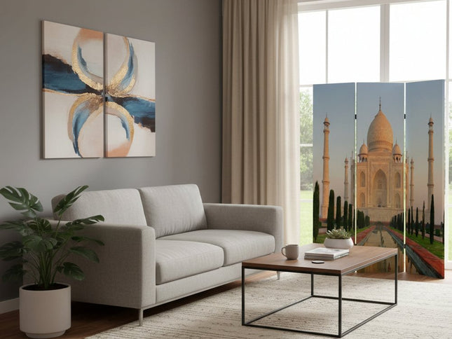 48" X 72" Multi Color Wood Canvas Taj Mahal  Screen