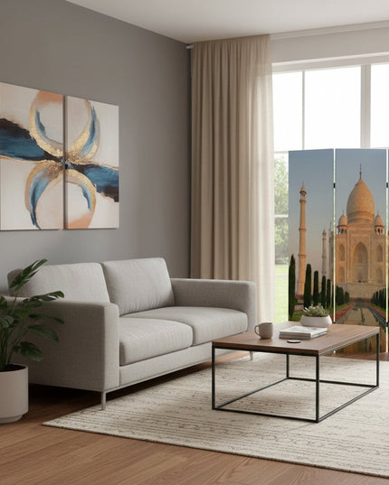 48" X 72" Multi Color Wood Canvas Taj Mahal  Screen