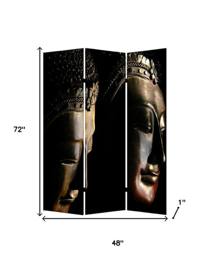 72" Black Canvas Folding Three Panel Screen Room Divider