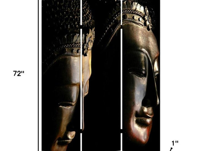 48" X 72" Multi Color Wood Canvas Budda  Screen