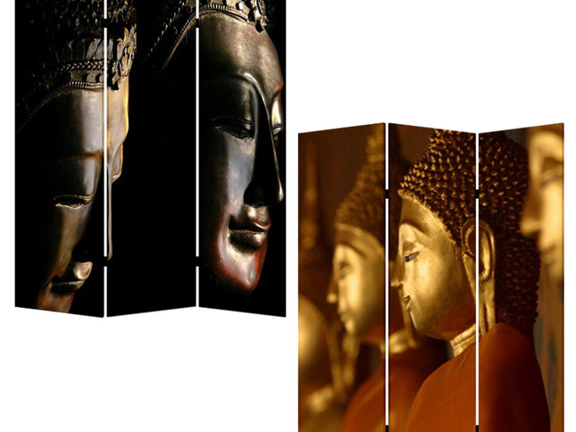 48" X 72" Multi Color Wood Canvas Budda  Screen