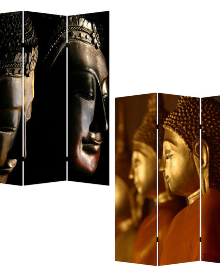 48" X 72" Multi Color Wood Canvas Budda  Screen