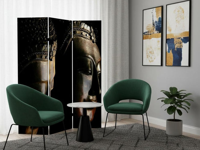 72" Black Canvas Folding Three Panel Screen Room Divider