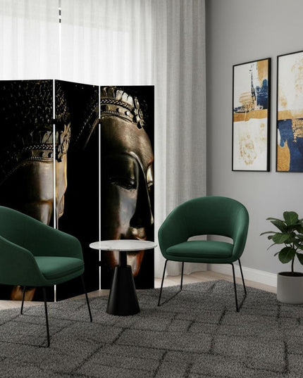 72" Black Canvas Folding Three Panel Screen Room Divider