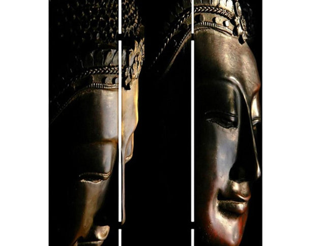 72" Black Canvas Folding Three Panel Screen Room Divider