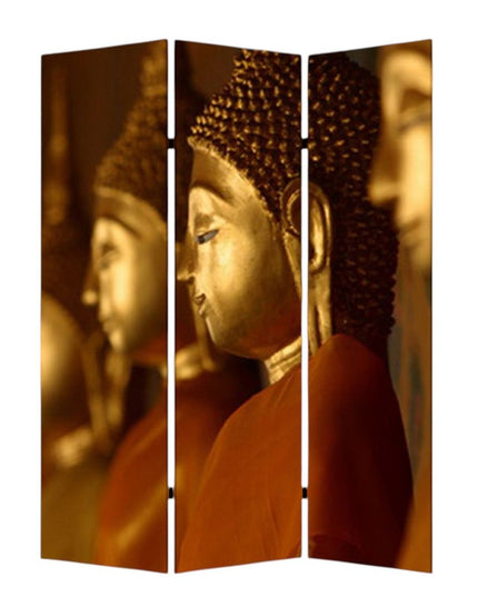 48" X 72" Multi Color Wood Canvas Budda  Screen