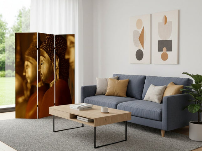48" X 72" Multi Color Wood Canvas Budda  Screen