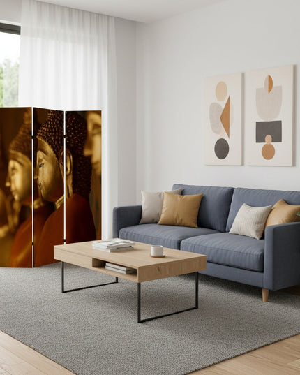 48" X 72" Multi Color Wood Canvas Budda  Screen