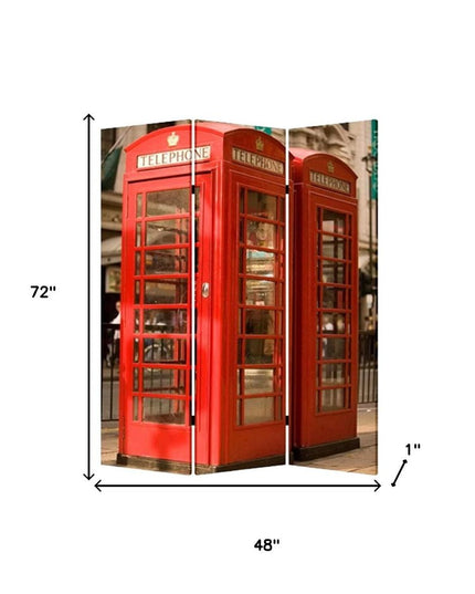 72" Red Canvas Folding Three Panel Screen Room Divider