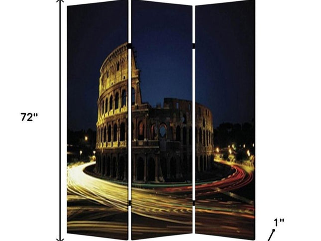 72" Gray Canvas Folding Three Panel Screen Room Divider