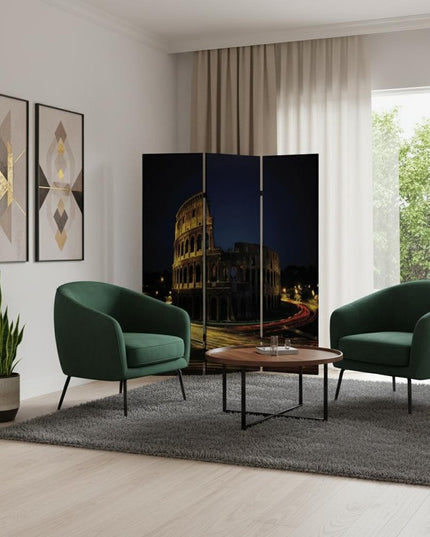 72" Gray Canvas Folding Three Panel Screen Room Divider