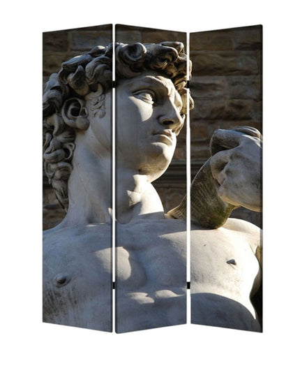 72" Gray Canvas Folding Three Panel Screen Room Divider